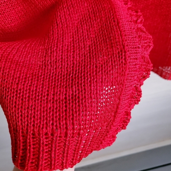 Sag Harbor Vintage Y2K Aesthetic Open-weave Crochet Cropped Red Summer Cardigan - Picture 9 of 15